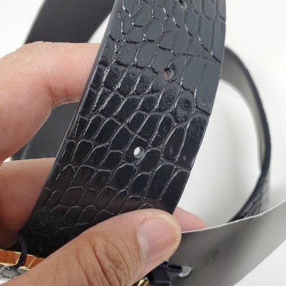 Nasty Gal Croc Black Faux Leather Belt New With Tags Gold Tone Buckle - Picture 3 of 7